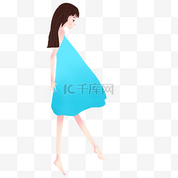 穿蓝色裙子的手绘设计图