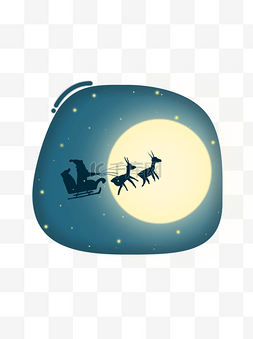 手绘圣诞场景夜空中的圣诞老人设