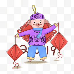 卡通猪中国结图片_节日庆典2019年猪年手绘卡通风猪