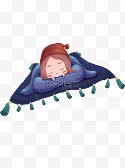 美梦图片_手绘卡通飞毯上睡觉的可爱女孩元