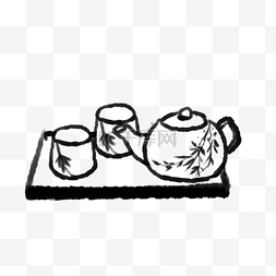 水彩茶叶图片_托盘上的茶壶茶杯