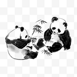 手绘竹子卡通图片_黑色的熊猫手绘插画