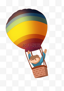 小男孩手绘气球图片_春分坐热气球免扣元素