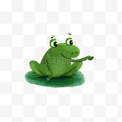 池塘里的小青蛙可爱卡通插画
