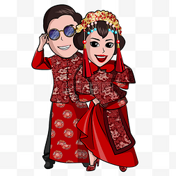 结婚季红色中国风婚礼Q版情侣5