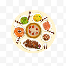 年夜饭聚餐丰盛手绘插画除夕