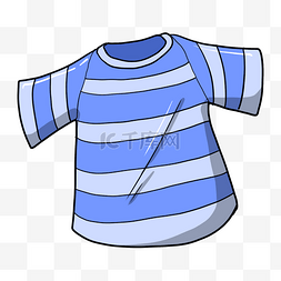服装logo图片_卡通手绘蓝色条纹T恤衫插画