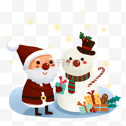 圣诞节送礼物的Q版圣诞老人和雪