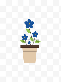 矢量手绘蓝色花卉盆栽可商用元素