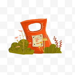 围绕树叶图片_卡通手绘红色的垃圾桶