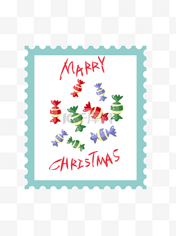 手绘卡通圣诞邮票小贴纸