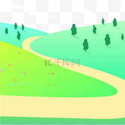 手绘清新绿色背景图片_清新的卡通草地山背景