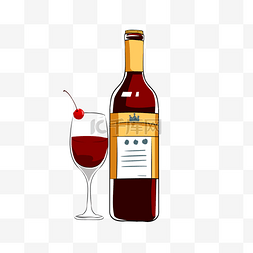红酒酒瓶和酒杯矢量插画