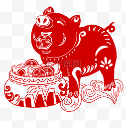 猪年舞狮子图片_卡通手绘猪年剪纸春节