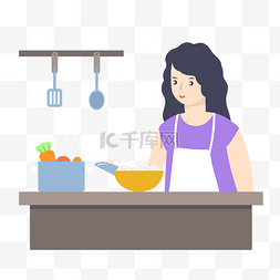 贤惠图片_卡通插画做饭的女人