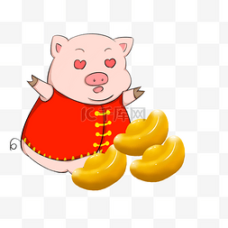 送财猪宝宝图片_新年送元宝可爱猪宝宝插画