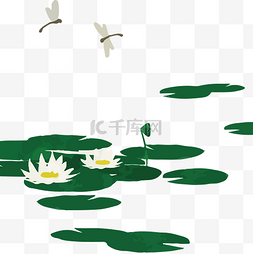 水彩手绘夏日图片_水彩池塘的荷花矢量免抠图