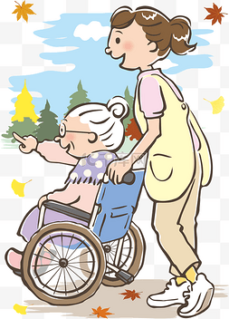 可爱的老人图片_手绘卡通坐轮椅的老人