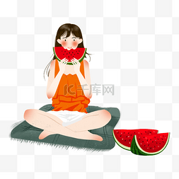 水果广告插画图片_处暑之夏天吃西瓜插画