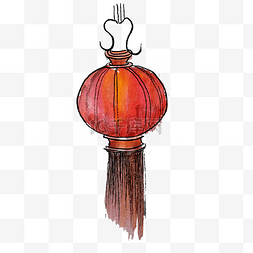 中国红水墨国画PNG灯笼装饰