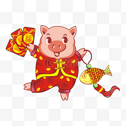 红包鱼图片_猪猪1卡通新年红色系PNG