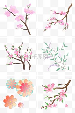 手绘桃花图片_卡通手绘植物插画