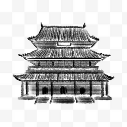 古建筑水墨图片_水墨中国古建筑插画