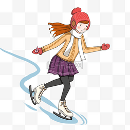 秋冬主题滑雪卡通女孩手绘插画