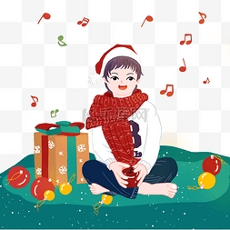 天猫节日海报图片_圣诞节抱苹果的小男孩