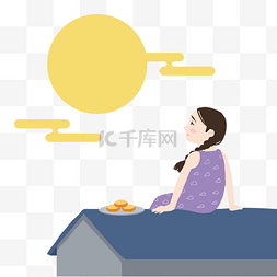 手绘中秋节装饰图片_中秋节思念远方的亲人手绘卡通