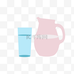 蓝色交杯酒插画图片_水壶水杯牛奶杯元素