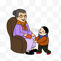 坐在沙发上的老人图片_重阳节坐在沙发上的奶奶和孙子