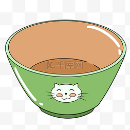 卡通可爱的猫咪图片_手绘绿色猫咪饭碗