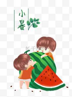 小暑插画纯手绘夏天西瓜可爱场景