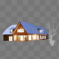 冬季雪地手绘图片_手绘雪景室外房子PNG装饰图