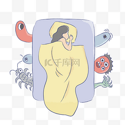 手绘鬼怪图片_清新手绘睡觉睡眠日做梦噩梦鬼怪