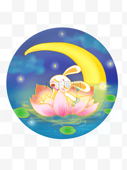 月亮水面图片_中秋节花灯手绘花灯中的兔子可爱