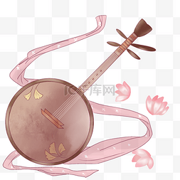 中国传统乐器图片_手绘水彩琵琶插画