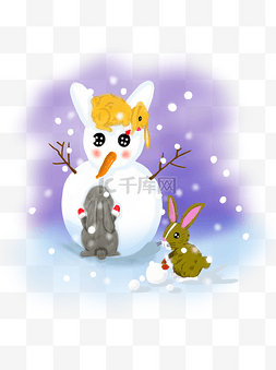 复活节图片_手绘冬日雪景复活节的兔子可商用