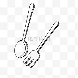 手绘西餐餐具图片_卡通风格简约手绘叉子勺子