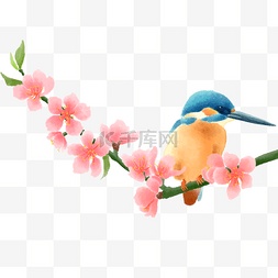 唯美桃花粉色图片_静立在桃花枝上的小鸟
