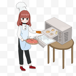 手绘烤面包图片_烹饪女厨师烤面包插画