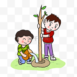 植树节展板图片_卡通植树节儿童小学生植树种树png