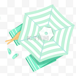 太阳伞图片_夏季小清新浅绿色太阳伞沙滩椅