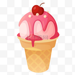 冰淇冰糕雪糕甜筒图片_夏季食物卡通手绘樱桃味甜筒
