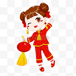 中国娃娃图片_新春丸子头中式服装拿灯笼可爱手