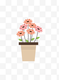盆栽植物花卉图片_卡通手绘粉色花朵盆栽植物可商用