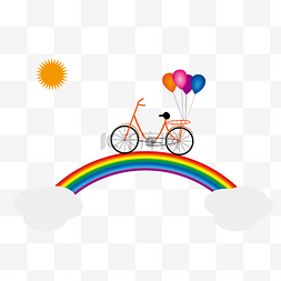 自行车彩色图片_在彩虹上的卡通直行车