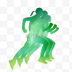 手绘绿色奔跑元素