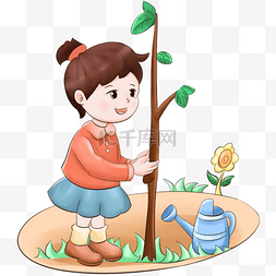 植树节女孩种树